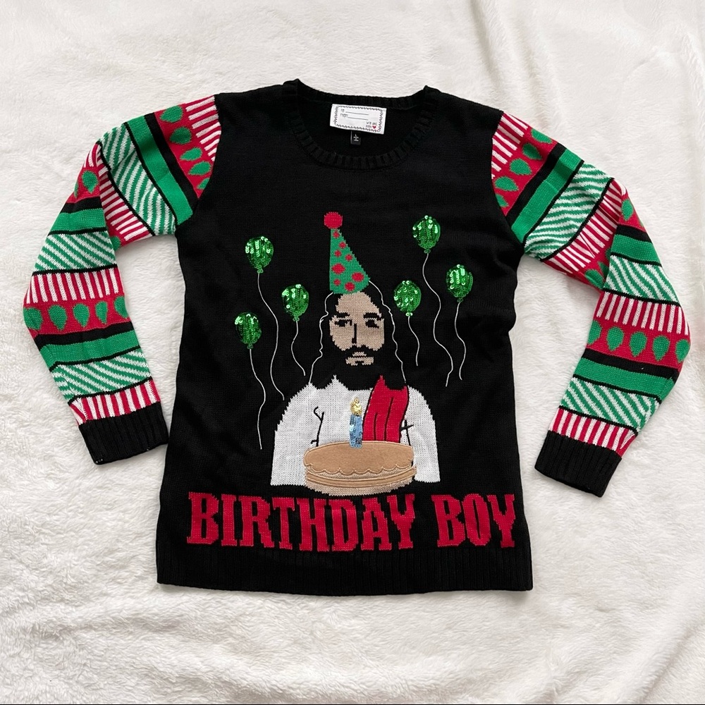 Birthday Boy Jesus Funny Christmas Sweater L